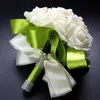 2015 Hot Bridal Wedding Bouquet Wedding Decoration Artificial Bridesmaid Bouquets Beads Crystal Fake Flower Rose Cream Green Cheap