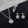 2015 new design 925 Sterling Silver CZ Diamond Necklace & Ring & Earrings Set Fashion Jewelry wedding gift for woman free shipping