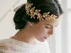 2015 New Coming Shiny Gold Leaves Bridal Tiaras Hair Accessories with Faux Pearls Wedding Tiaras Crown Bride Hair Jewelery Bridal Headpiece