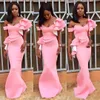 Pink Elegant Evening 2018 Dresses Off Shoulder Mermaid Prom Gowns Back Zipper Peplum Floor-length Custom Made Vestidos De Noiva