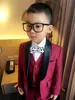 Nieuwe Collectie Jongen Tuxedos Sjaal Black Revers Kinderen Pak Navy Blue / Wine Kid Wedding / Prom Suits (jas + Vest + Broek + Stropdas + Shirt) NH4