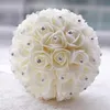 Jane Vini Bouquet De mariée blanc pas cher PU Roses cristal perlé Bouquet De fleurs De mariage Beige broche artificielle Bouquet mariée Ramo De 1156018