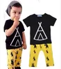 Baby Kläder Barn Striped Letter T Shirts Byxor Outfits Boys Grid Cross Toppar Byxor Passar Aldrig växa upp Cartoon Fashion Kids kläder B3559