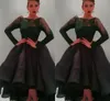 2015 Best Selling Sheer Neck Long Sleeve Prom Dresses Tea-length Ruched Organza Puffy Ball Gown Prom Dresses Stylish Lace Evening Dresses