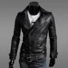 Nuevas chaquetas de pu para hombre, chaquetas de motocicleta, chaquetas delgadas de mezclilla con manga de cuero suave para hombre