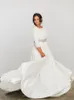 New Boho A-line Soft Satin Modest Wedding Dresses With 3/4 Sleeves Beaded Blet Low Back Country Bridal Gowns 2020 Custom Made Couture