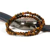 Partihandel 10st / Lot Ny Ankomst 4mm Tiger Eye Stone Pärlor med Micro Paved Black CZ Ball Beaded Armband för gåva