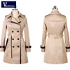 Groothandel-Vangull Trench Coat voor Dames 2016 Mode Turn-Down Collar Double Breasted Contrast Kleur Lange Jassen Plus Size Casaco Feminino