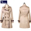 Wholesale-VANGULL Trench Coat For Women 2016 Fashion Turn-down Collar Double Breasted Contrast Color Long Coats Plus Size Casaco Feminino