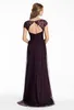 Sukienki druhny Plum English Net Linia Długość w kształcie w kształcie dekoltu formalny sukienka imprezowa koronkowa czapka rękawa dziurka od klucza wieczór Dre1634690