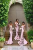 Nouveau créateur rose sexy sirène robes de demoiselle d'honneur Spaghetti Stracts Appliques de dentelle sans femme de mariage sans femme d'honneur robes d'honneur 229l