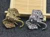 Vintage Smycken Stor Elephant Guldpläterad Brosch för Kristall Rhinestone Animal Badge Suit Scarf Pin Alloy Brosches