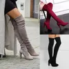 H 48 cm Winter Women Fashion Boots Saltos altos Overtheknee Faux Suede Espalhar