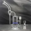 Oferta ! Tubos de água com bonon de vidro com favo de favo de favo de mel azul Perc Reciclador de vidro Bongos Bongas Bongas de óleo Tubos de água de vidro de vidro Percolator 18,8 mm Reciclador de articulações