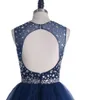 Последние Nauty Blue Cocktail Платья Crystal Bateau Bearing Короткие мини-тюль Ball Clanged Ruched Homecoming платье 2022Charming Beach Party Party