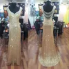 Elegantes vestidos de celebridades com lantejoulas douradas, gola brilhante com contas, longos vestidos de noite formais, vestidos de recepção, vestidos de tapete vermelho, banquetes 304I