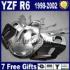هيكل السيارة مجموعة ل Yamaha YZF 600 98 99 00 01 02 أبيض أحمر أسود هدية كيت YZF R6 YZF-R6 1998-2002 Fairings YZF600 VB78