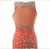 New Vestido De Festa Robe De Soiree Gorgeous Crystals Scoop Tulle Long Mermaid Evening Dress Robe Longue Femme Soiree 219