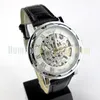 Fashion Winner Black Leather Band Stainless Steel Skeleton Mechanical Watch For Man Gold Mechanical Wrist Watch