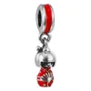 Poupée japonaise rouge émail 100% 925 perles en argent Sterling Fit Pandora Charms Bracelet Bijoux de mode DIY authentiques