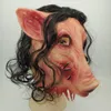 Masque d'horreur d'Halloween Saw 3 Masque de cochon avec cheveux noirs Adultes Masques complets en latex pour animaux Costume de mascarade d'horreur avec cheveux 3271544