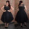 Plus Size Formal Dresses Party Evening Wear 2017 Black Sheer Neck Appliques Tea Length Prom Dress Custom Made China EN102812