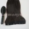 80g 20 22 -tums brasiliansk klipp i hårförlängning 100 Humann Hair 1Boff Black Remy Straight Hair Weaves 1PCSSet Comb1680050