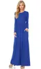 Vestidos maxi vestido casual mulheres moda solta vestidos sólidos vestidos de manga comprida rodada coleira longa sexy vestido elegante mulheres vestidos b3470