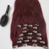 160g 20 22inch 100% Human Hair Clip in Hair Extensions Smooth Brazilian Hair 99J#/Red Wine Remy Straight Hair 10pcs/set free comb