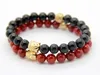 Nya Mäns Julklapp Fine Jewlery Partihandel 10st / Lot Exquisite Natural Röd och Svart Agate Beads Gold Buddha Armband