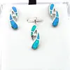 Bijoux en opale bleue avec pierre cz, ensemble pendentif et boucles d'oreilles tendance, opale de feu mexicaine 299J
