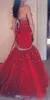 Shiny Red Tulle Mermaid Delicate Evening Dresses Cheap Sweetheart Backless Beaded Crystals Pleats Floor Length Ruffles Formal New Prom Gowns
