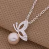 Free Shipping with tracking number Best Most Hot sell Women's Delicate Gift Jewelry 925 Silver Pearl Butterfly Necklace