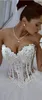 Luxury Wedding Dresses With Lace Pearl Beads Unique Arabic Bridal Gowns Sweetheart Neck Zip Back White Tulle Princess Wedding Gowns