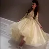 Najnowsze najlepsze sukienki celebrytowe Myriam Fareslight Yellow Evening Dress Prom Dress Crew Neck Lace Zroszony Z Długim Rękawem Teal Długość Party Suknie