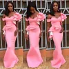 Pink Elegant Evening 2018 Dresses Off Shoulder Mermaid Prom Gowns Back Zipper Peplum Golvlängd Custom Made Vestidos de Noiva