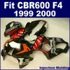 100% formsprutningsdelar till Honda CBR 600 F4 1999 2000 Full Fairing Black Red 99 00 CBR600 F4 Motorcykel Fairings Jikg