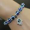 Chaîne Hamsa en perles œil bleu rétro, noyau en argent poinçonné, verre de Murano fait à la main pour bracelet à breloques européen