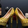 Rhinestone Women Party Prom High Heels Gold Color Fashion Bankiet Dress Buty Pageant Event Buty 10 cm Wedding Bridal Shoes