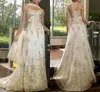 Arabic Golden Wedding Dress Sweetheart Off The Shoulder Sleeveless Long Length Lace-Up Back Sash Custom Made A Line Wedding Bridal Dress