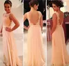 High Quality U Open Back Print Chiffon Lace Long Peach Color Bridesmaid Dress Party Dress Custom Made