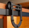 Tungt modern hästsko design rustik stål trä skjutning ladan dörr hårdvara rullande spår kit