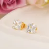 Classiques Romantique De Luxe Design De Mode 24k Solide Or Jaune Rempli Cubic Zirconia 8MM Carré De Mariage Boucle D'oreille Pour Les Femmes