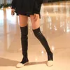 Stretch autumn winter over the knee boots women black khaki thick white bottom flat platform shoes thigh high boots long boots
