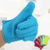 Silicone BBQ Gloves Insulated Kitchen Tool Heat Resistant Glove Oven Pot Holder Cooking Mitts Five Fingers Anti Slip Dots 142g/pcs[SKU:A586]