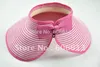 Summer Striped Roll Up Wide Brim Sun Visor Hat Foldable Women Beach Straw Hat 10pcs/lot Free shipping