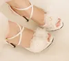 White Lace Ankle Straps Wedding Shoes Handcraft Applique Women Bridal Pumps Evening Party Platforms Heels Sandals Prom Shoes