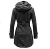 New Women Coats 2015 Europe Station Women's Fashion Slim Double-breasted Coat Long Hooded with Belt Winter Cotton Coats for Women