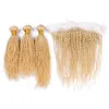 Pure 613 Couleur Brésilienne Kinky Curly Virgin Cheveux Humains Tisse Blonde 3Bundles avec Full Frontals Afro Curly 13x4 Lace Frontal Closure