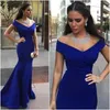 Charme bleu royal soirée robes de bal dos nu robes de soirée formelles 2016 occasion sirène hors épaule coiffée célébrité arabe robe de Dubaï